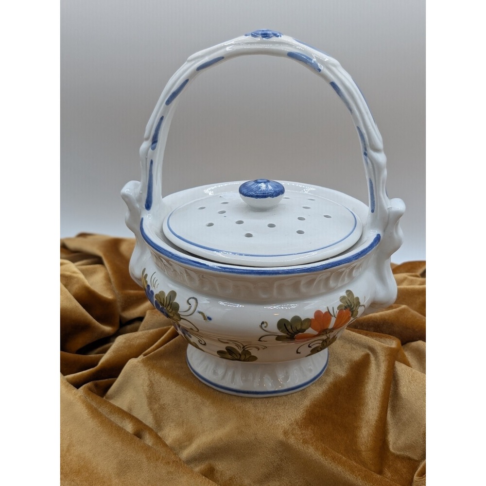Maioliche Deruta Italy Hand Painted Ceramic Garlic & Onion Keeper JarVintage